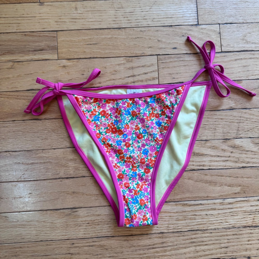Wild Fable Womens Floral Side Tie‎ Bikini Bottom Pink Orange Blue Medium NWT
